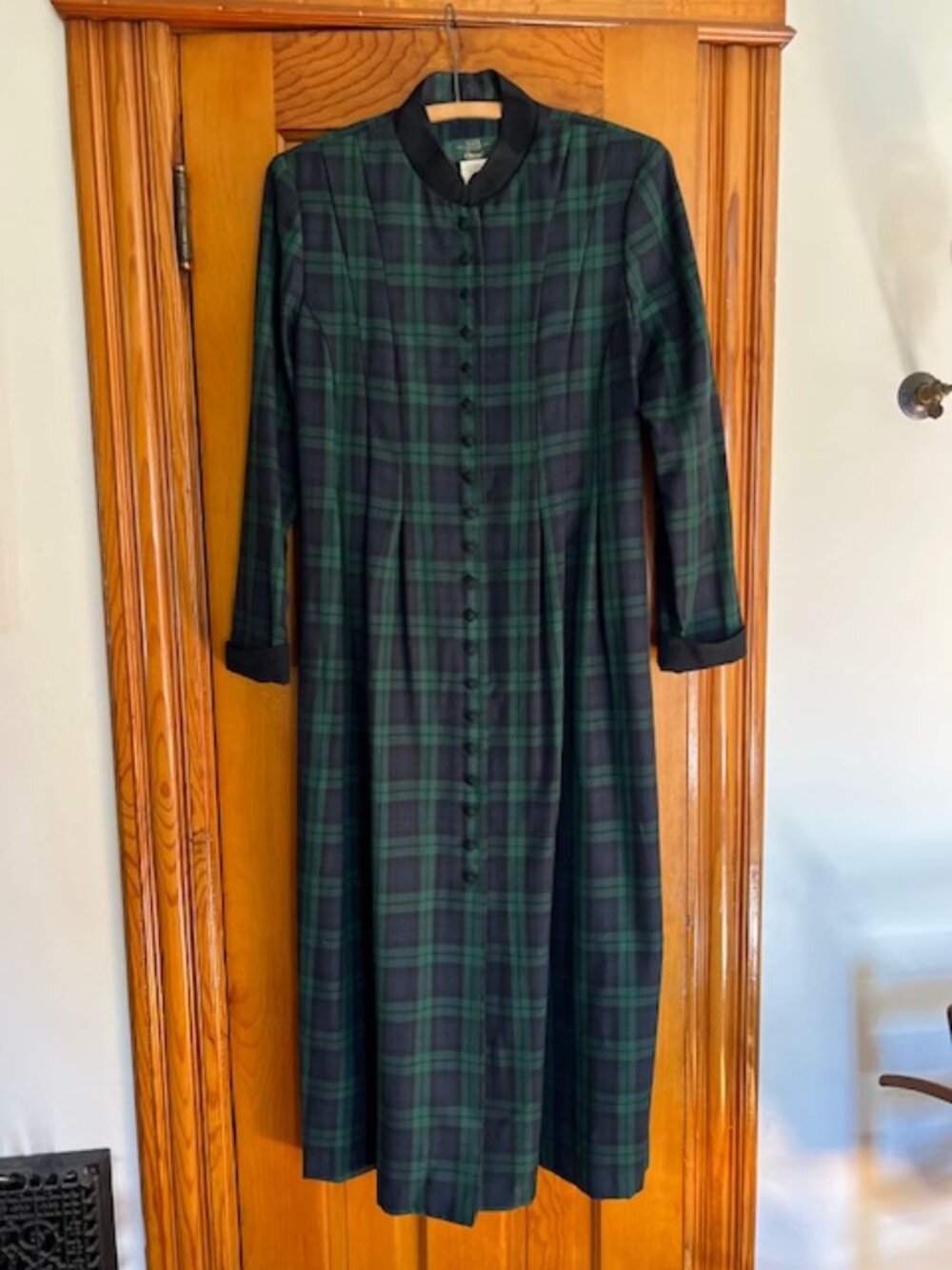 VTG Orvis 80'S Black Watch Tartan Plaid Riding  Maxi Dress Woman 16